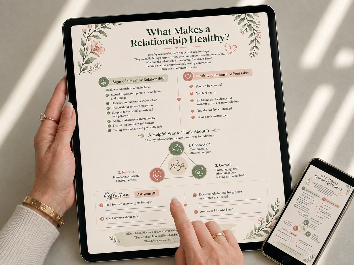 What Makes a Relationship Healthy page on tablet